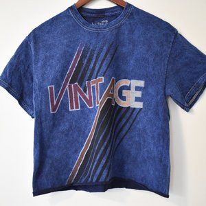 True Vintage LA marbled blue cropped graphic tee saying "vintage"